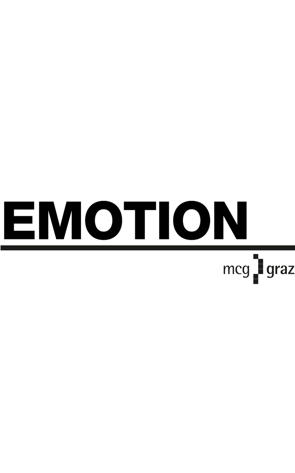 Logo, "EMOTION" überstrichen, darunter "mcg graz" in serifenloser Schrift.